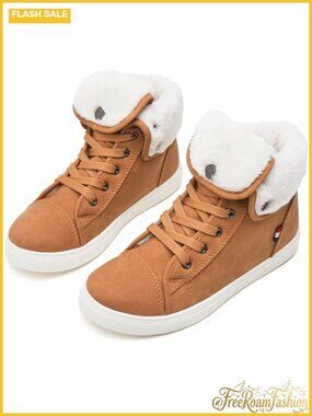 Women's Faux Leather Faux Fur Lined Ankle Boots Lace Up Combat Boots